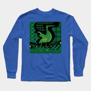 jade green agami heron garza in ecopop talavera azulejo pattern in pop wallpaper Long Sleeve T-Shirt